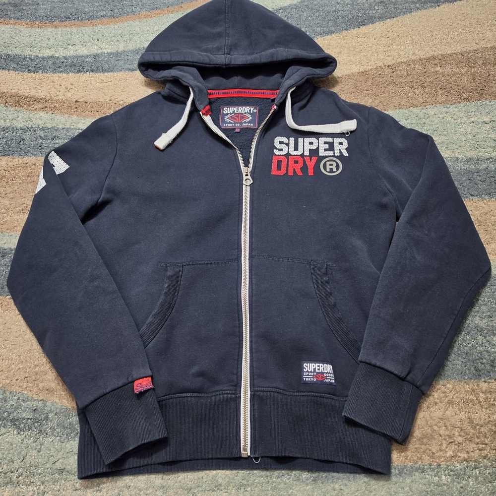 Superdry Orange Label Black Zip-Up Hoodie Men’s Size M Cotton Blend Sweatshirt